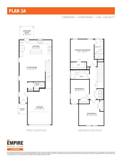 Floor plan for 3 beds, 2.5 baths, 1357 sqft